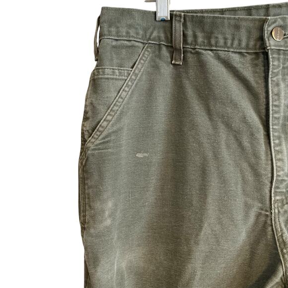Mens Carhartt Drab Military Green Loose Original Fit Work Denim Jeans Size 36x32 - Picture 5 of 16